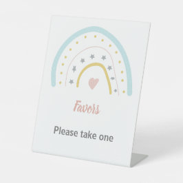 パステルピンクブルーレインボーゲストブックバースデーパーティー 台座サイン