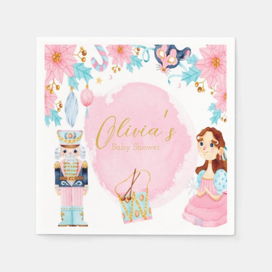 パステルピンクブルーヴィンテージくるみクラッカーベビーシャワー スタンダードカクテルナプキン (正面)