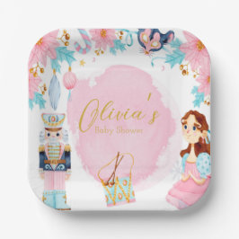 パステルピンクブルーヴィンテージくるみクラッカーベビーシャワー ペーパープレート