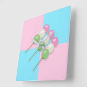 パステルピンクブルー市松模様にダンゴウォールクロック スクエア壁時計 (傾斜)