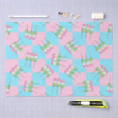 パステルピンクブルー市松模様にダンゴティッシュペーパー 薄葉紙 (クラフト)