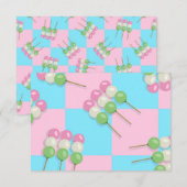 パステルピンクブルー市松模様にダンゴフラットカード (正面/裏面)