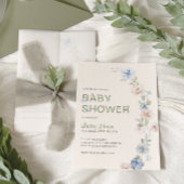 パステルピンクブルー春フローラベビーシャワー 招待状