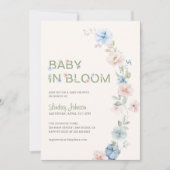 パステルピンクブルー春ベビーイン開花ベビーシャワー 招待状 (正面)