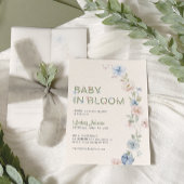 パステルピンクブルー春ベビーイン開花ベビーシャワー 招待状