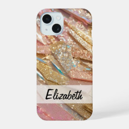 パステルピンクブルー金ゴールドグリッター iPhone 15ケース
