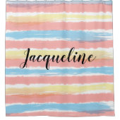 パステルピンクブルー黄ストライプ色の名前 シャワーカーテン (正面)