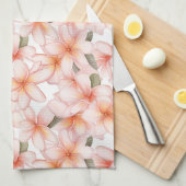 パステルピンクプルメリアフランジパニパターン（の模様が）あるフローラ キッチンタオル (四つ折り)