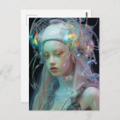 パステルピンクヘアSF女性 ポストカード (正面/裏面)