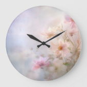パステルピンクヘイジー春花びら花模様ズバイアヴァ ラージ壁時計 (正面)