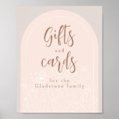 パステルピンクベビーイン開花シャワーギフトテーブルサイン ポスター (正面)