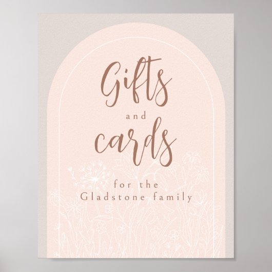 パステルピンクベビーイン開花シャワーギフトテーブルサイン ポスター (正面)