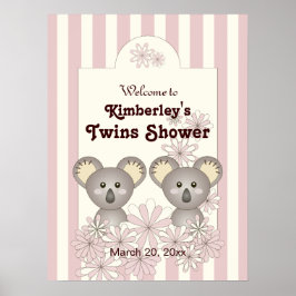 パステルピンクベビーコアラツインガールパーティーウェルカム ポスター