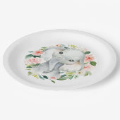 パステルピンクベビーゾウフローラ ペーパープレート (アングル)