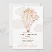 パステルピンクホットエアバルーンガールベビーシャワー 招待状 (正面)