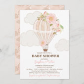 パステルピンクホットエアバルーンガールベビーシャワー 招待状 (正面/裏面)