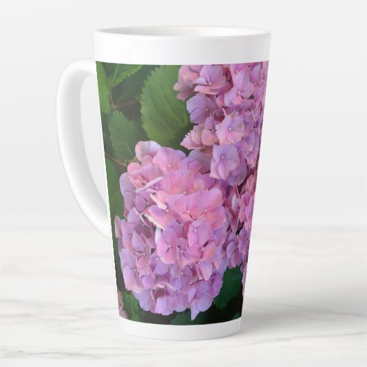パステルピンクホルテンシアアジサイの花 カフェラテマグ (左アングル)