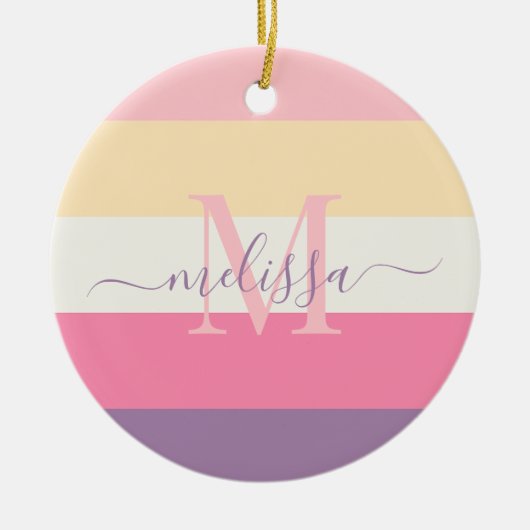 パステルピンクホワイトイエローパープルカラーブロック セラミックオーナメント (正面)