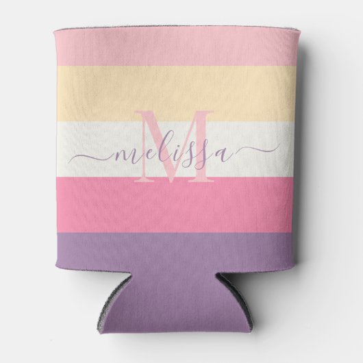 パステルピンクホワイトイエローパープルカラーブロック 缶クーラー (正面)