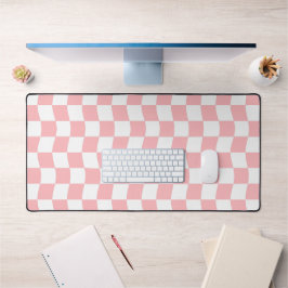 パステルピンクホワイトシンプル波状チェッカーボードパターン デスクマット