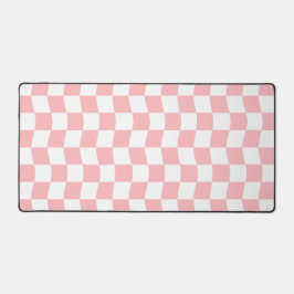 パステルピンクホワイトシンプル波状チェッカーボードパターン デスクマット