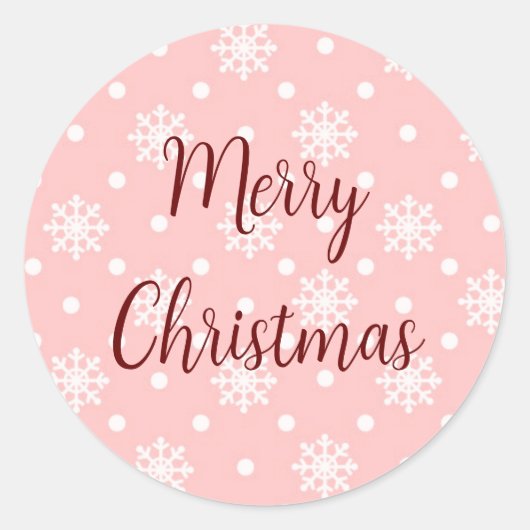 パステルピンクホワイトスノーフレークスメリークリスマス ラウンドシール (正面)