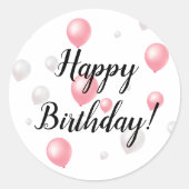 パステルピンクホワイトバルーンハッピーバースデー ラウンドシール (正面)
