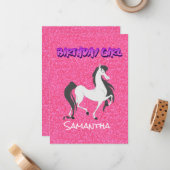 パステルピンクホワイトホース誕生日招待状 ノートカード (正面/裏面インサイチュ)