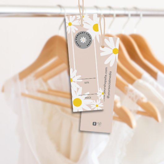 パステルピンクホワイトレトロデイジーロゴ価格つるラベル