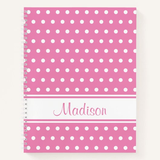 パステルピンクホワイト水玉模様ストライプスクリプト名 ノートブック (正面)