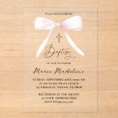 パステルピンクボウ | バプテスマ アクリル招待状 (正面)