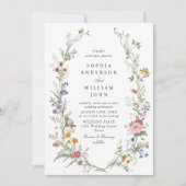 パステルピンクボヘミアンフローラワイルドフラワー結婚ズ 招待状 (正面)