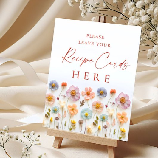 パステルピンクボヘミアンワイルドフラワーズレシピカードサイン ポスター