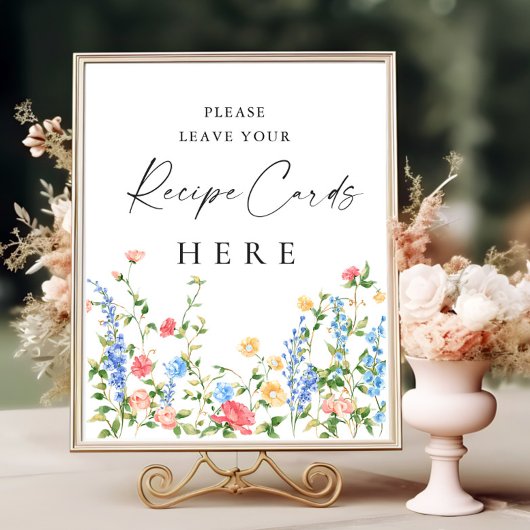 パステルピンクボヘミアンワイルドフラワーズレシピカードサイン ポスター