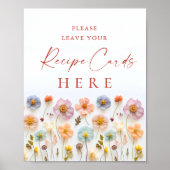 パステルピンクボヘミアンワイルドフラワーズレシピカードサイン ポスター (正面)