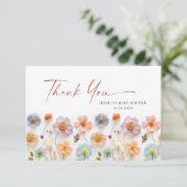 パステルピンクボヘミアンワイルドフラワーベビーシャワー サンキューカード (スタンド正面)