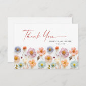 パステルピンクボヘミアンワイルドフラワーベビーシャワー サンキューカード (正面/裏面)