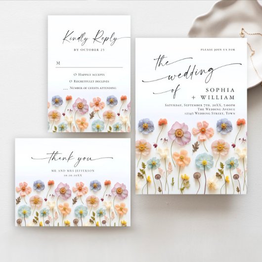 パステルピンクボヘミアンワイルドフラワー結婚ズ詳細 エンクロージャーカード