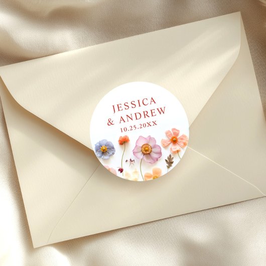 パステルピンクボヘミアンワイルドフラワー結婚ズ ラウンドシール