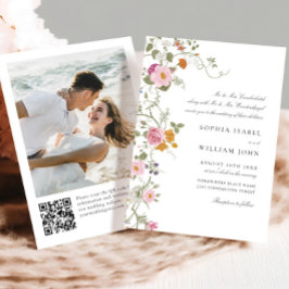 パステルピンクボホフローラワイルドフラワー結婚ズ 招待状