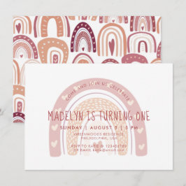 パステルピンクボホレインボーファースト誕生日 招待状
