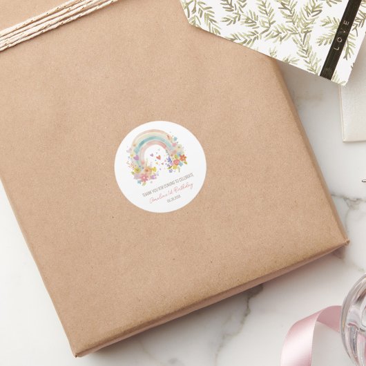 パステルピンクボホレインボーフローラ1st誕生日 ラウンドシール