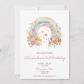 パステルピンクボホレインボーフローラ3rd誕生日 招待状 (正面)