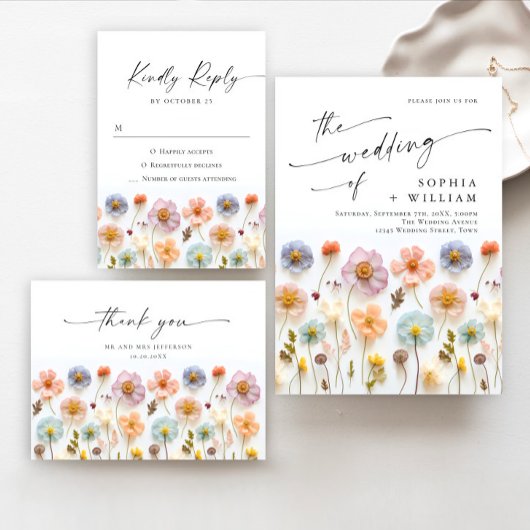 パステルピンクボホワイルドフラワーズブライダルゲームカード 招待状