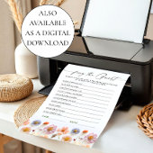 パステルピンクボホワイルドフラワーズブライダルゲームカード 招待状