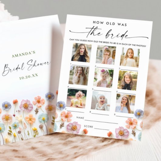 パステルピンクボホワイルドフラワーズブライダルゲームカード 招待状