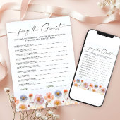 パステルピンクボホワイルドフラワーズブライダルゲームカード 招待状