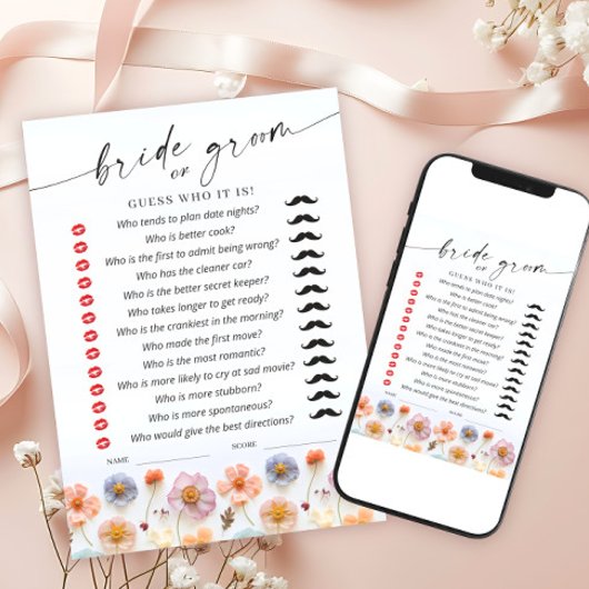 パステルピンクボホワイルドフラワーズブライダルゲームカード 招待状