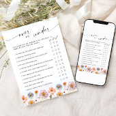 パステルピンクボホワイルドフラワーズブライダルゲームカード 招待状