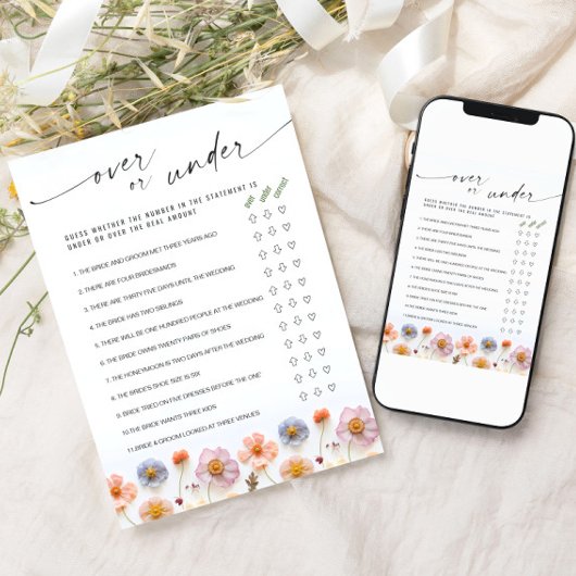 パステルピンクボホワイルドフラワーズブライダルゲームカード 招待状